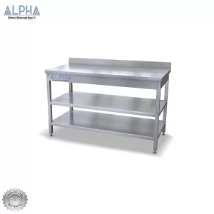 S/Steel Work Table with Splash + 2 shelves | Kitchen work table | Best Steel work table