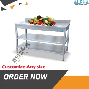 S/Steel Work Table with Splash + 2 shelves | Kitchen work table | Best Steel work table, Stainless Steel Working Table NO Splash | ss table | stainless steel work table in UAE | Best Stainless Steel Work Table in UAE | Is steel good for table? Yes | Buy steel table, stainless steel work table with backsplash and 2 shelves, stainless steel work table with adjustable legs, stainless steel utility table, stainless steel bench top