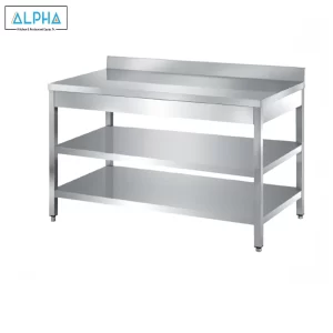 S/Steel Work Table with Splash + 2 shelves