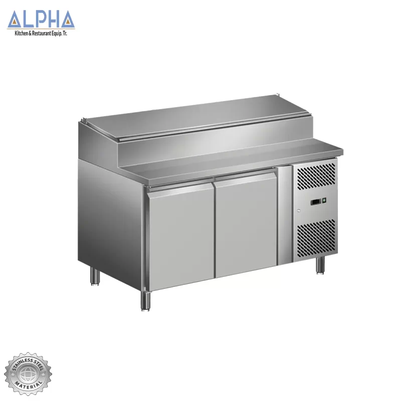 S/S two door salad counter chiller | Stainless Steel Salad Chiller & Pizza Preparation Counter  Door Model SH 2000/700 | salad bar refrigeration unit