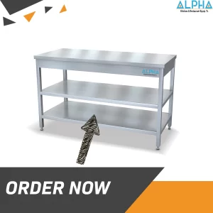 Stainless steel Work Table No Splash 2 shelves | Steel tables | Fabrication | steel fabricators dubai | commercial kitchen equipment | Restaurant Kitchen Equipment, work table double shelf, Work Table Double Over Shelves Stainless Steel