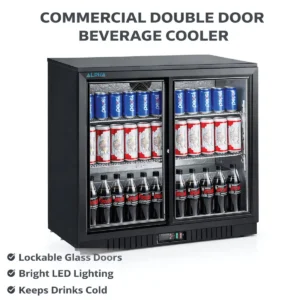 Bar cooler Double door | Double door bar cooler | Back bar cooler | back bar chillers | 2 door Mini bar cooler , BOTTLE COOLER 2 SLIDING DOORS - BLACK, 2 Door Bottle Cooler TSC2E90BS, bar Cooler 2 Glass Doors, Bar cooler 