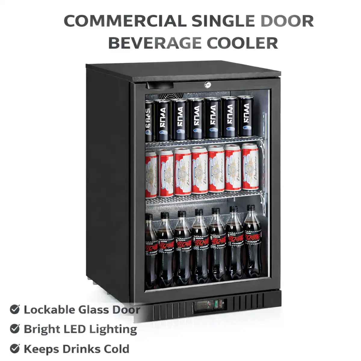 Bar Cooler Single door | Back bar cooler | back bar chillers | 1 door Mini bar cooler | Back bar cooler 1 hinged door | BOTTLE COOLER 1 HINGED DOORS - BLACK