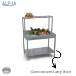 Stainless Steel Work Table with Over Shelf | steel fabricators | Fabrication | steel fabrication Dubai | stainless steel work table with backsplash