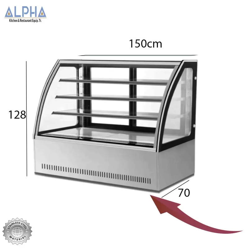Cold Display 3 Shelf 150 | RY-CS1500S3A0SS CAKE SHOWCASE CURVED | cake chiller display