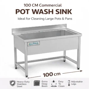 Pot Wash Sink 100cm, STAINLESS STEEL POT WASHING SINKS ON LEGS, Stainless Steel Pot Wash Sink | Commercial Grade Basin, Sink on Stand Potwash 100X70X90 middle Bowl 1