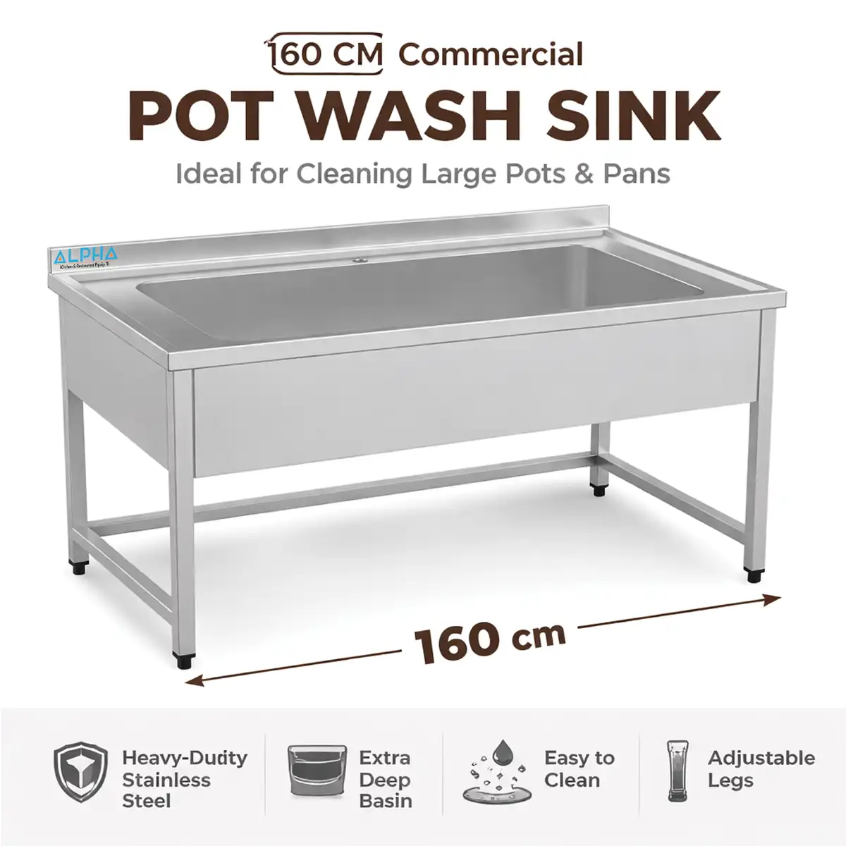 Stainless steel Pot wash sink 160x70x85cm