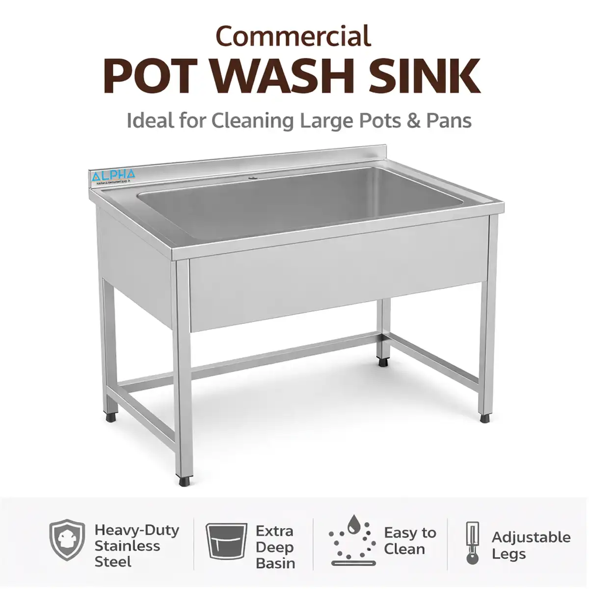 Ss Pot Wash Sink 120cm, Stainless steel Pot Wash Sink Bowl