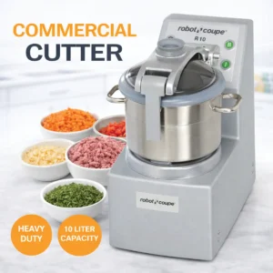 Robot Coupe R10 table-top vertical cutter mixer with 11.5L stainless steel bowl.