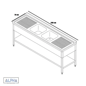 Double Bowl Sink with 2 drainer 200cm