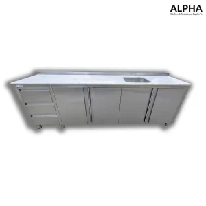 SS Base Cabinet Marble Top with 3 Drawers | steel fabricators in UAE