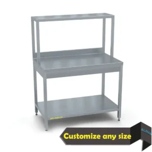 Work Table with Splash and Over Shelf | s steel work top table with back splash & undershelf | ss work table with splash