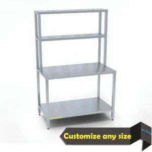 Ss Work Table with 2 Overhead Shelves fabrication in UAE, Best work table in UAE , Work table fabricator in Sharjah , Kitchen work table price , best work table
