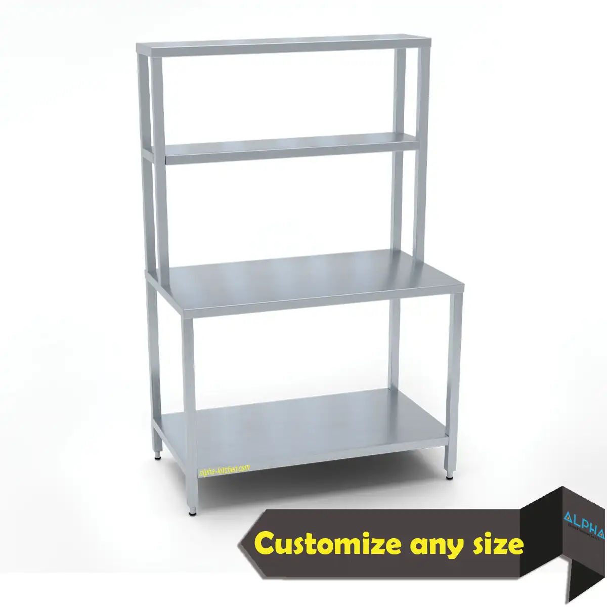 Ss Work Table with 2 Overhead Shelves fabrication in UAE, Best work table in UAE , Work table fabricator in Sharjah , Kitchen work table price , best work table