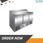 Salad Preparation Chiller PS300, REFRIGERATED SALADETTES FOR SALADS GN1/1 STATIC G-PS300, Forcar G-PS300 Three Door Counter Chiller, N.8 x GN 1/3 , Counter Salad Display Chiller PS200