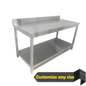 Heavy duty stainless steel work table with bottom shelf for commercial kitchens UAE, stainless steel table