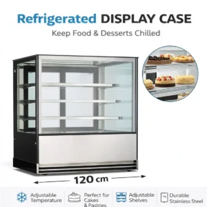 Glass Display Cake Chiller 120cm, 3 layer refrigerated dessert display for bakery, cake display chiller