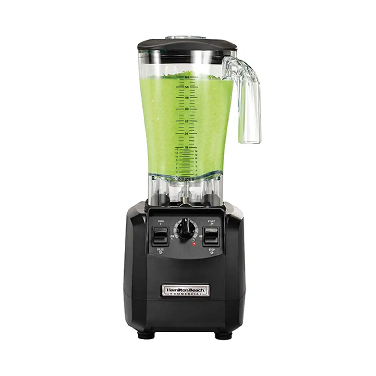 Hamilton Beach Blender HBH550-CE, Hamilton Beach Fury HBH550-CE commercial bar blender front view HBH550-CE 64 oz polycarbonate container with removable filler cap Hamilton Beach Fury blender Wave-Action system and paddle switches Commercial blender with Sure Grip feet and stainless steel blades
