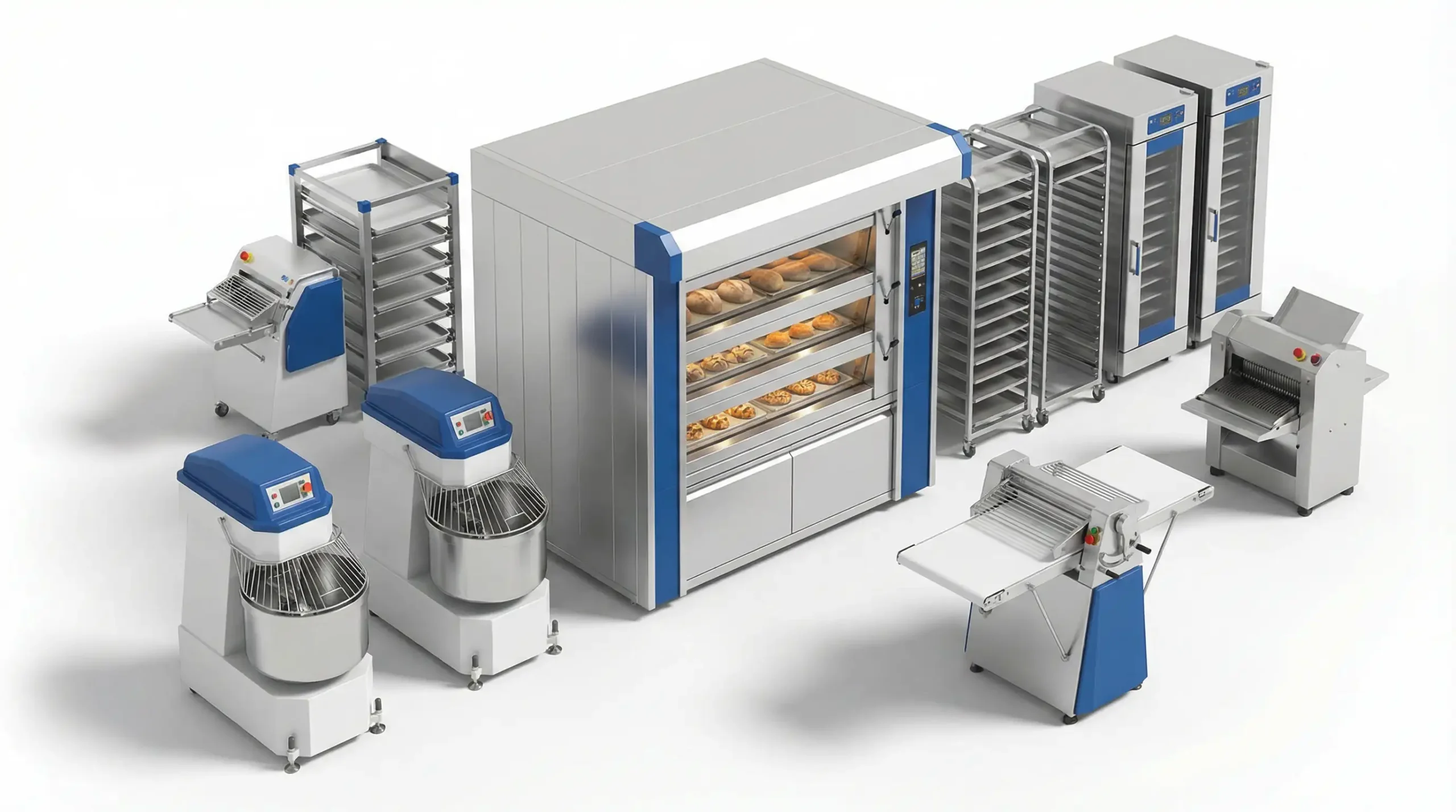 illustration set of bakery machines, Ovens, mixers, proofers & bakery equipment
