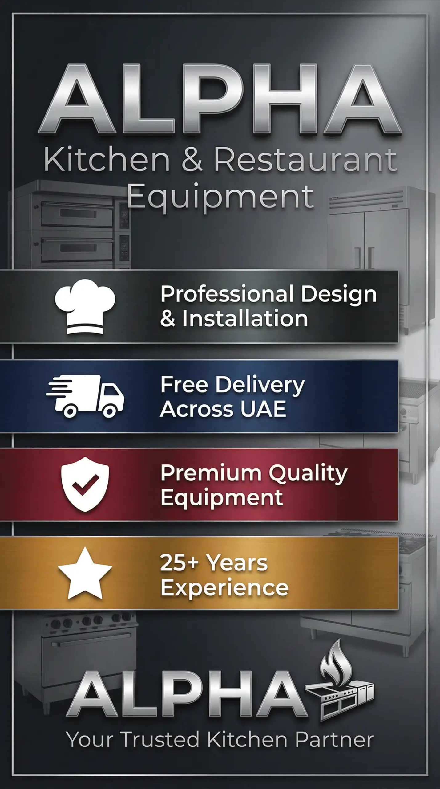 infographic illustrating the three-step workflow: Designing, Installation, and free delivery and best quality by ALPHA , kitchens near me