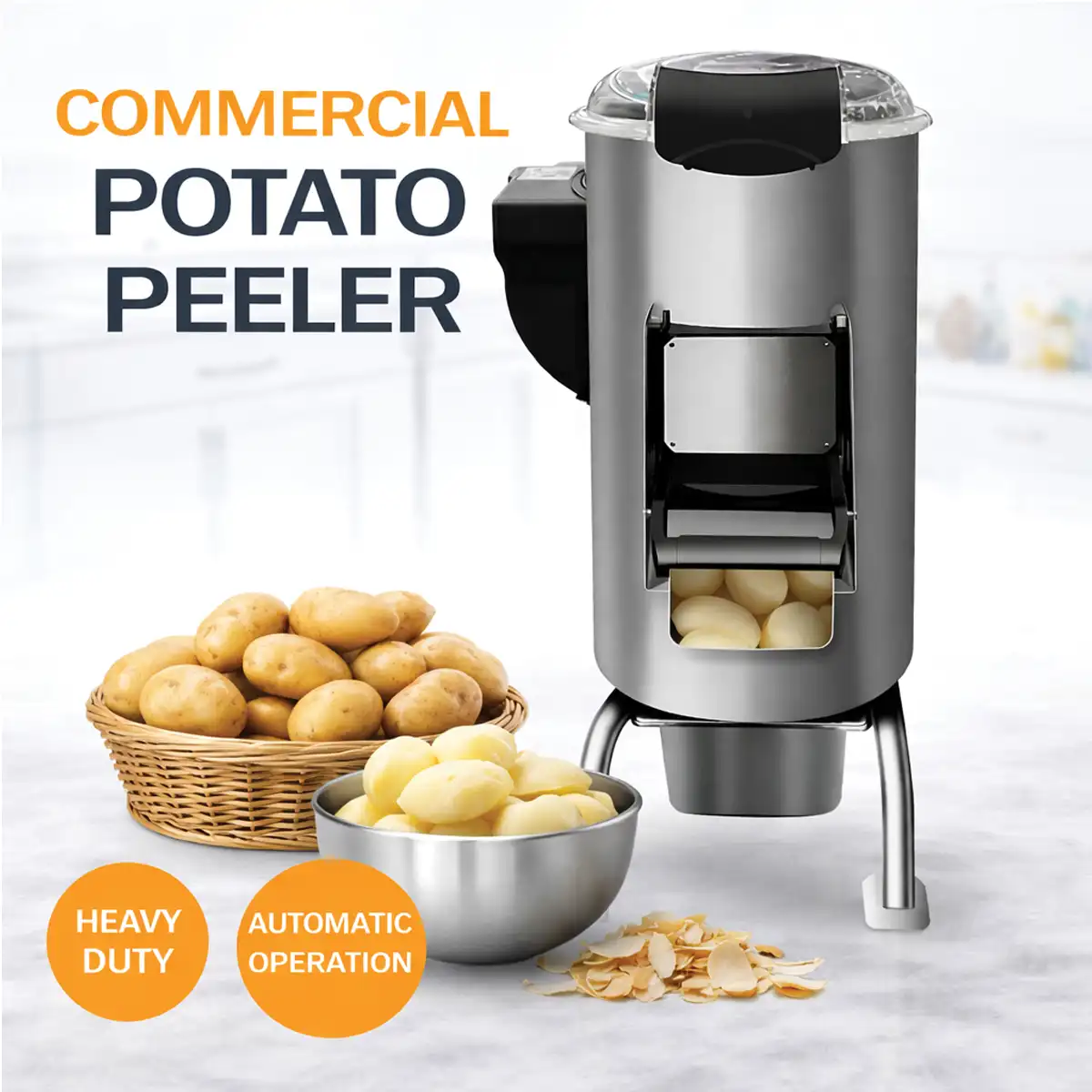 Diamond PPF-18 freestanding commercial potato peeler machine in stainless steel with 500kg per hour capacity.